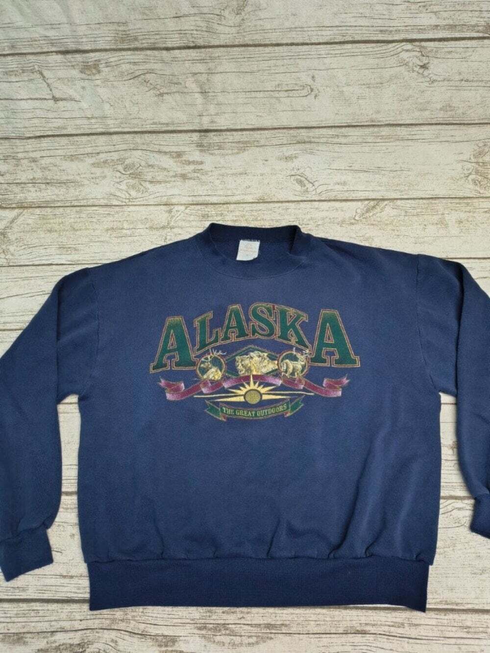 Vintage Boulder Creek Alaska Navy Graphic Sweatshirt Size Medium